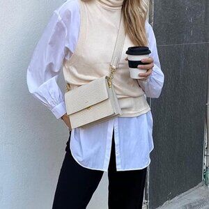 JW Pei Mini Flap Crossbody Bag Ivory Lizard Vegan Leather